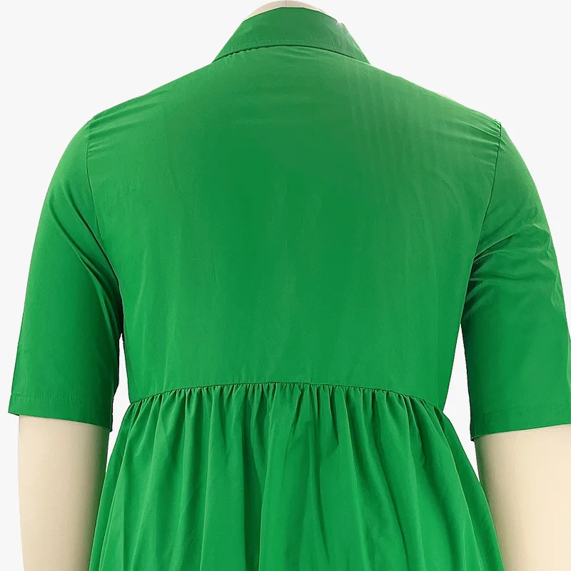 CM.YAYA Plus Size Women Short Sleeve Single Breasted Ruffles Hem Big Swing Smock Shirt Dress 2022 Summer Elegant Orange Dresses