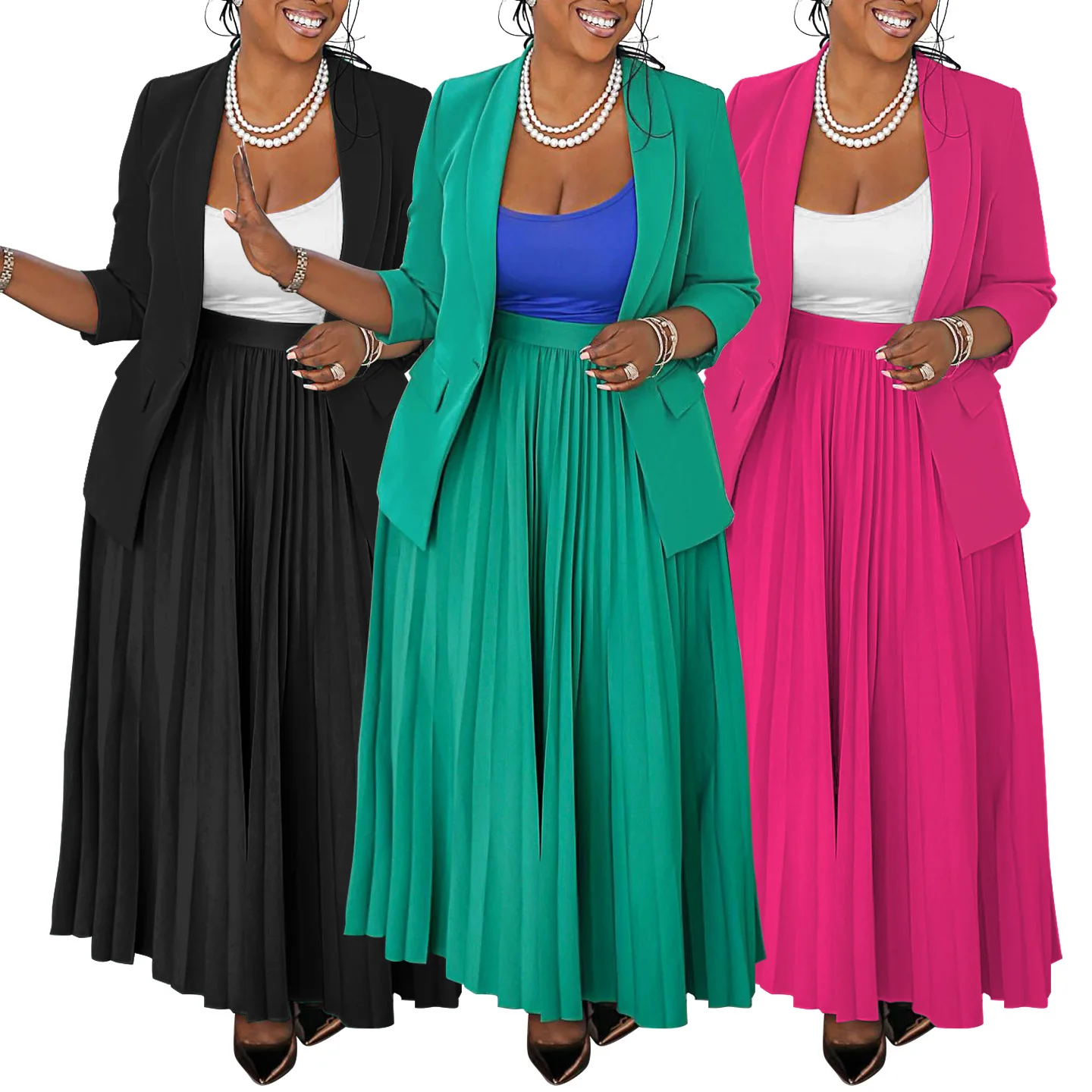 CM.YAYA Fashion Plus Size Women's Set Full Sleeve Blazer and Pleated Long Skirts 2024 Winter Two 2 Piece Set Outfits Tracksuit CM.YAYA Fashion Plus Size Women's Set Full Sleeve Blazer and Pleated Long Skirts 2024 Winter Two 2 Piece Set Outfits Tracksuit
