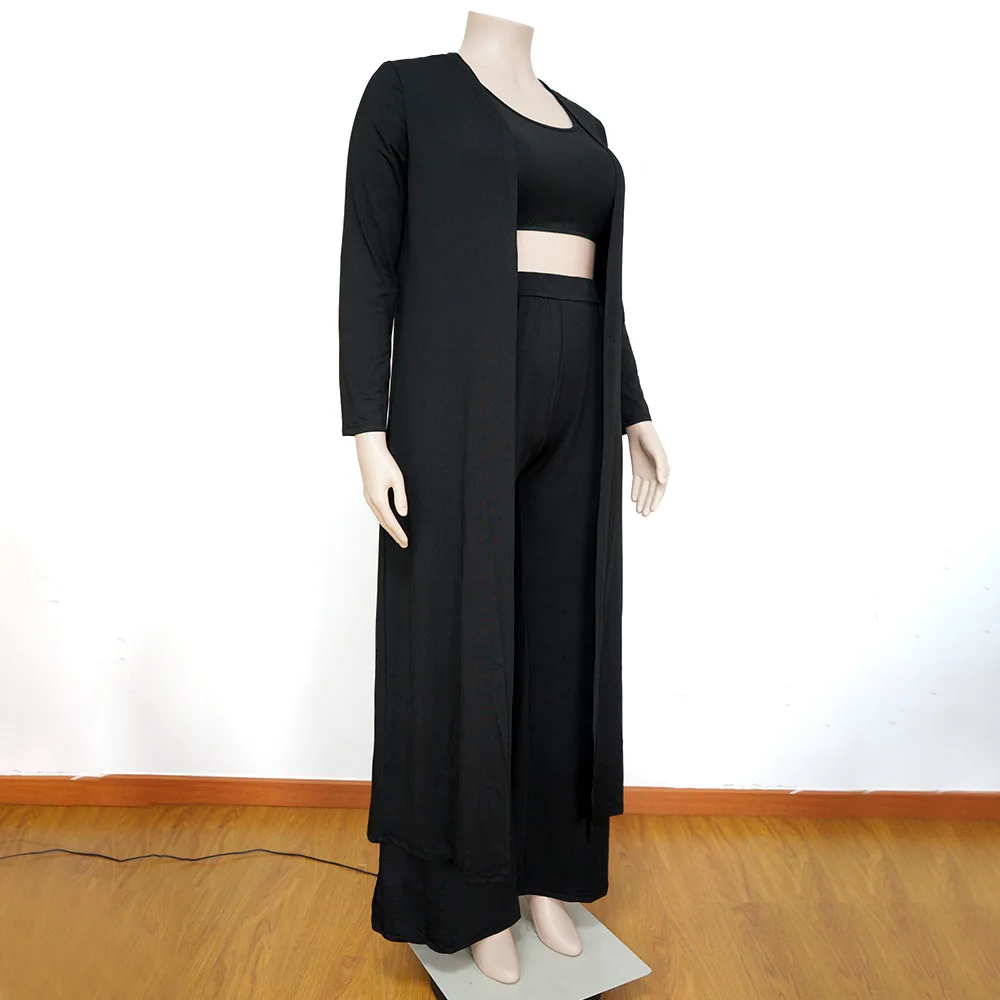 CM.YAYA Plus Size Women Straight Pants Suit + Long Open Stitch Clock + Tank Matching 3-piece Set Outftis Street Curve Tracksuit CM.YAYA Plus Size Women Straight Pants Suit + Long Open Stitch Clock + Tank Matching 3-piece Set Outftis Street Curve Tracksuit