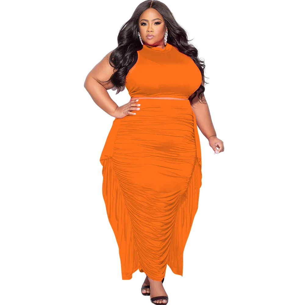 CM.YAYA Plus Size Elegant Women Two 2 Piece Set Outfits 2024 Summer T-shirt + Long Skirts Suits Casual Ruffles Fitness Tracksuit CM.YAYA Plus Size Elegant Women Two 2 Piece Set Outfits 2024 Summer T-shirt + Long Skirts Suits Casual Ruffles Fitness Tracksuit