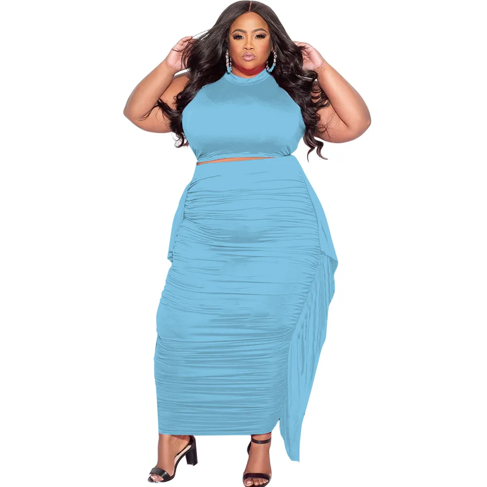 CM.YAYA Plus Size Elegant Women Two 2 Piece Set Outfits 2024 Summer T-shirt + Long Skirts Suits Casual Ruffles Fitness Tracksuit CM.YAYA Plus Size Elegant Women Two 2 Piece Set Outfits 2024 Summer T-shirt + Long Skirts Suits Casual Ruffles Fitness Tracksuit