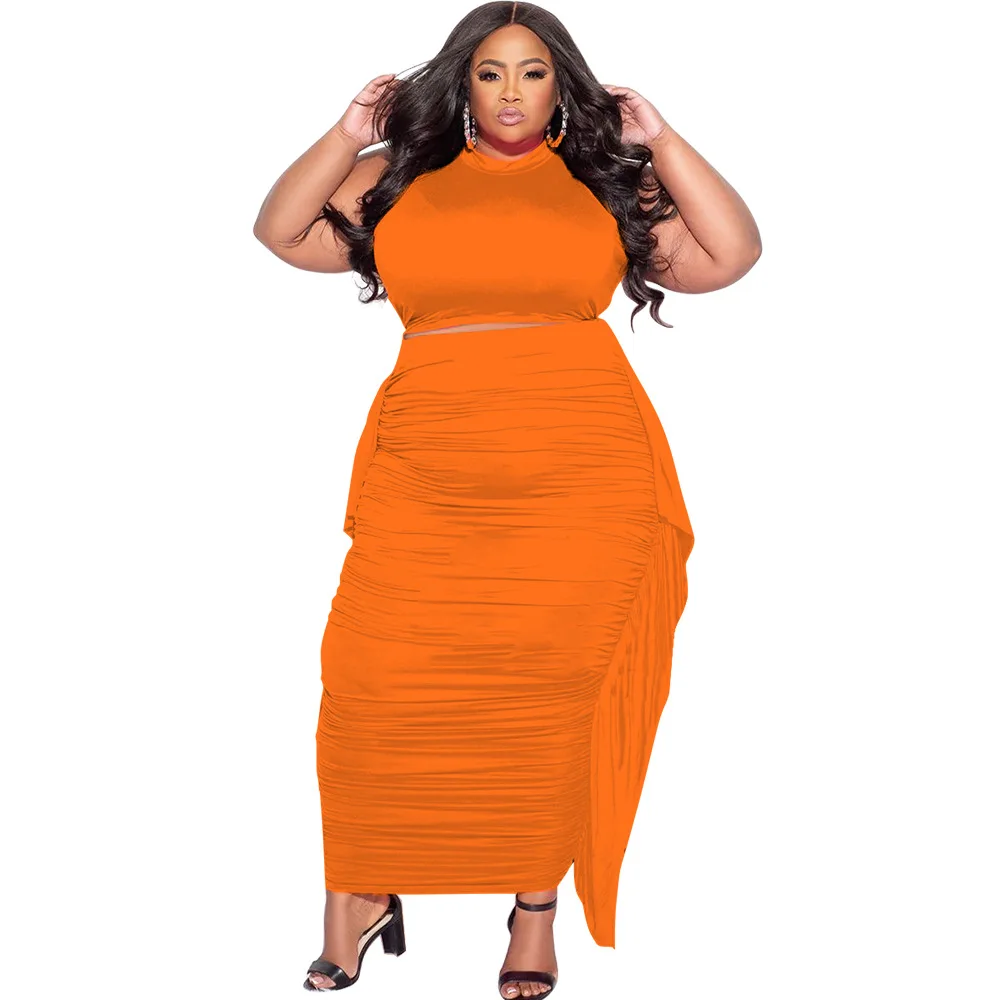 CM.YAYA Plus Size Elegant Women Two 2 Piece Set Outfits 2024 Summer T-shirt + Long Skirts Suits Casual Ruffles Fitness Tracksuit CM.YAYA Plus Size Elegant Women Two 2 Piece Set Outfits 2024 Summer T-shirt + Long Skirts Suits Casual Ruffles Fitness Tracksuit
