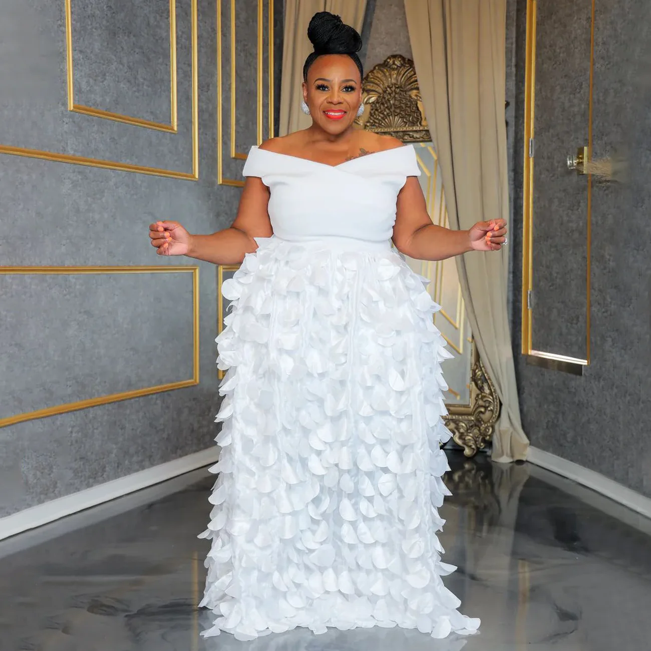 CM.YAYA Plus Size Women Short Sleeve Slash Neck Big Swing Loose Smock Maxi Dress 2024 Fall Party Evening Long Dresses CM.YAYA Plus Size Women Short Sleeve Slash Neck Big Swing Loose Smock Maxi Dress 2024 Fall Party Evening Long Dresses