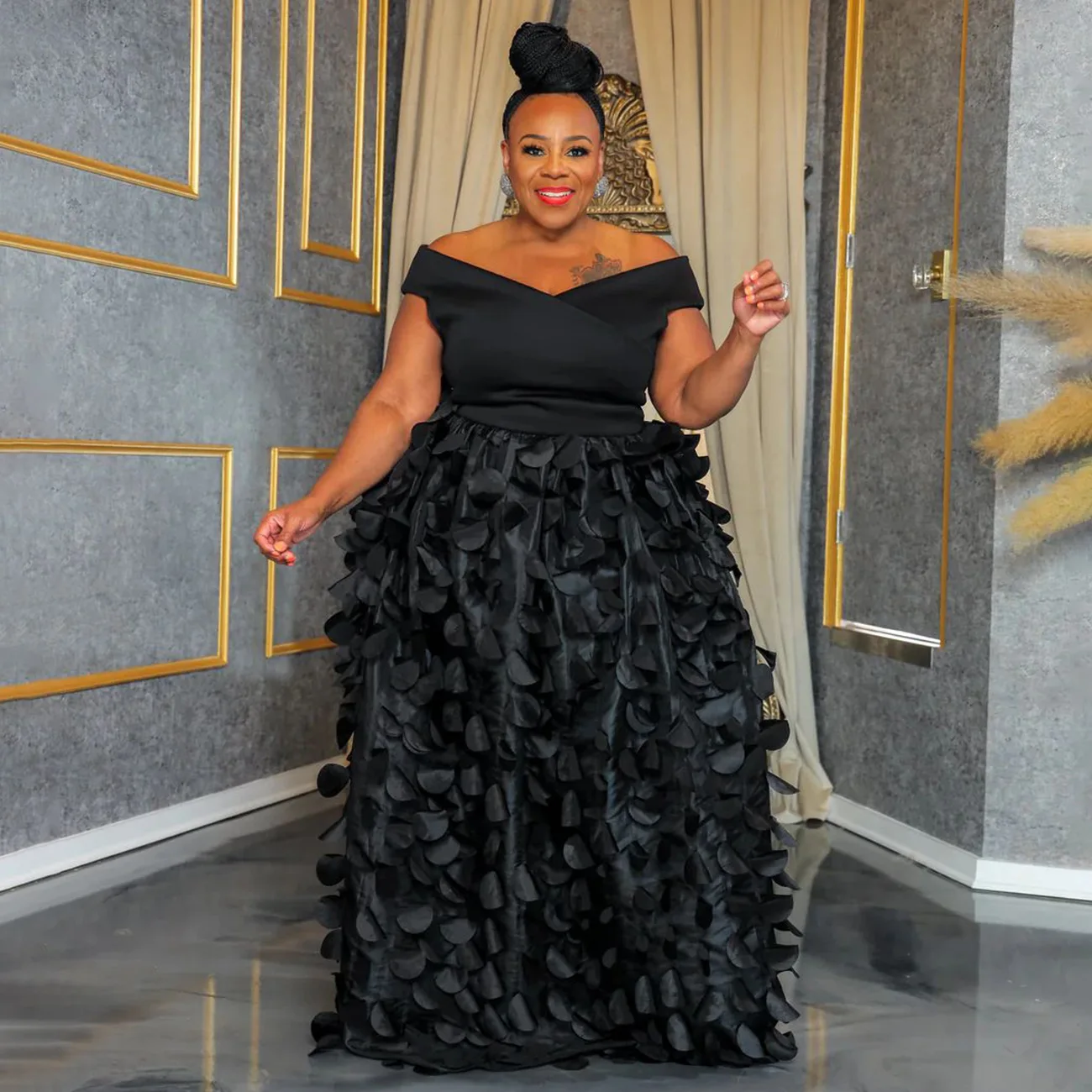 CM.YAYA Plus Size Women Short Sleeve Slash Neck Big Swing Loose Smock Maxi Dress 2024 Fall Party Evening Long Dresses CM.YAYA Plus Size Women Short Sleeve Slash Neck Big Swing Loose Smock Maxi Dress 2024 Fall Party Evening Long Dresses