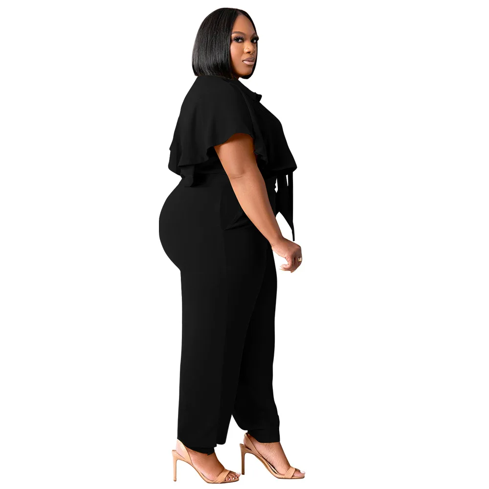 CM.YAYA Elegant Plus Size Loose Women's Set Tie Crop Ruffles Top +pencil Pants Suits Streetwear Tracksuit Two 2 Piece Set CM.YAYA Elegant Plus Size Loose Women's Set Tie Crop Ruffles Top +pencil Pants Suits Streetwear Tracksuit Two 2 Piece Set