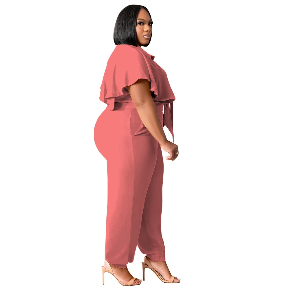CM.YAYA Elegant Plus Size Loose Women's Set Tie Crop Ruffles Top +pencil Pants Suits Streetwear Tracksuit Two 2 Piece Set CM.YAYA Elegant Plus Size Loose Women's Set Tie Crop Ruffles Top +pencil Pants Suits Streetwear Tracksuit Two 2 Piece Set