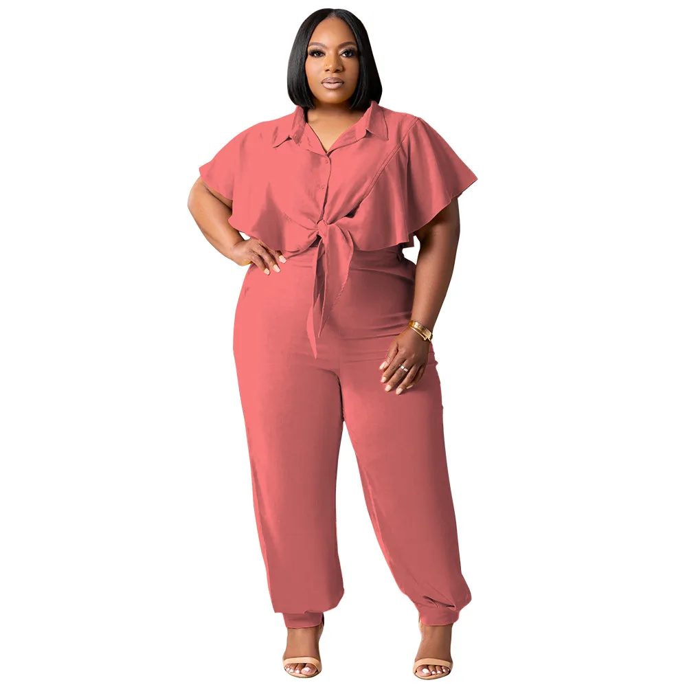 CM.YAYA Elegant Plus Size Loose Women's Set Tie Crop Ruffles Top +pencil Pants Suits Streetwear Tracksuit Two 2 Piece Set CM.YAYA Elegant Plus Size Loose Women's Set Tie Crop Ruffles Top +pencil Pants Suits Streetwear Tracksuit Two 2 Piece Set