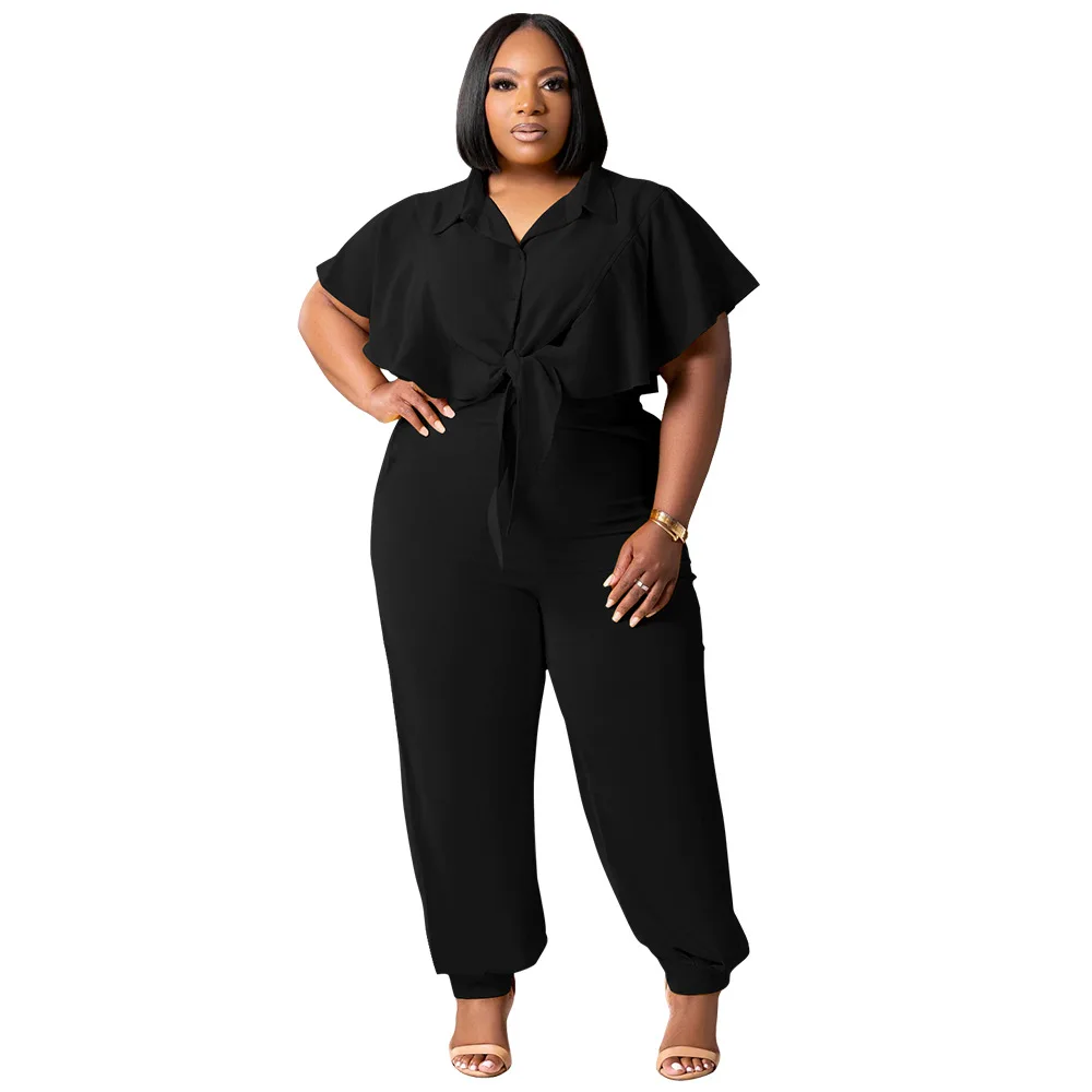 CM.YAYA Elegant Plus Size Loose Women's Set Tie Crop Ruffles Top +pencil Pants Suits Streetwear Tracksuit Two 2 Piece Set CM.YAYA Elegant Plus Size Loose Women's Set Tie Crop Ruffles Top +pencil Pants Suits Streetwear Tracksuit Two 2 Piece Set
