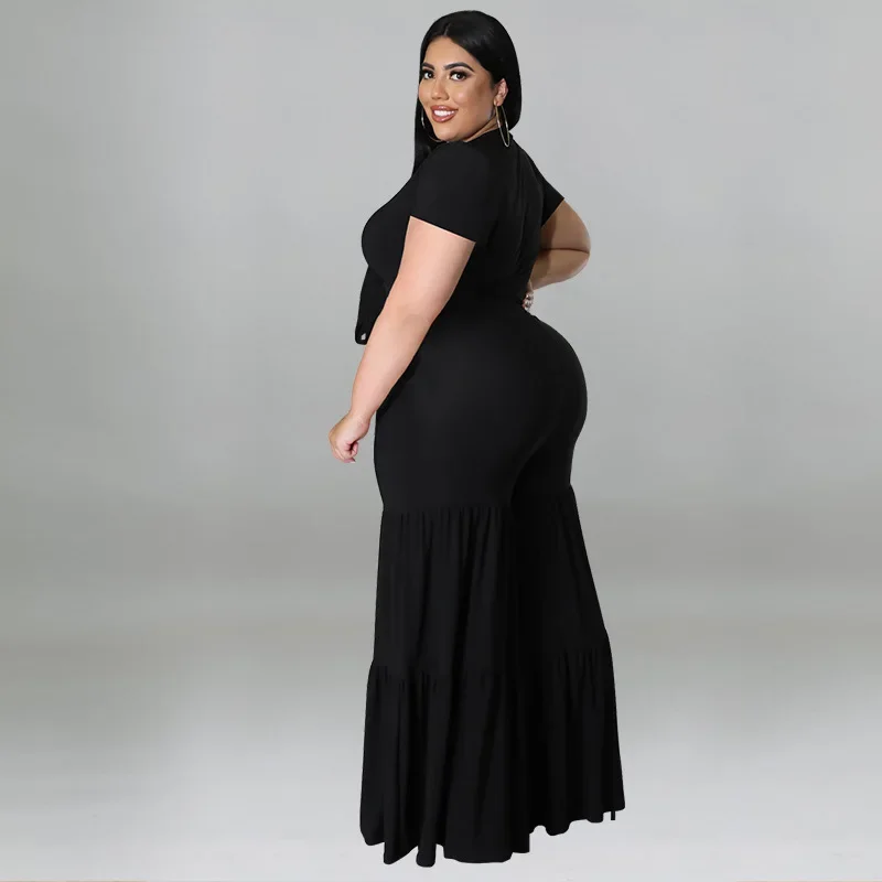 CM.YAYA Elegant Plus Size Loose Lantern Flare Trousers Suit Women's Set Tie Crop Top Straight Pants Tracksuit Two 2 Piece Set