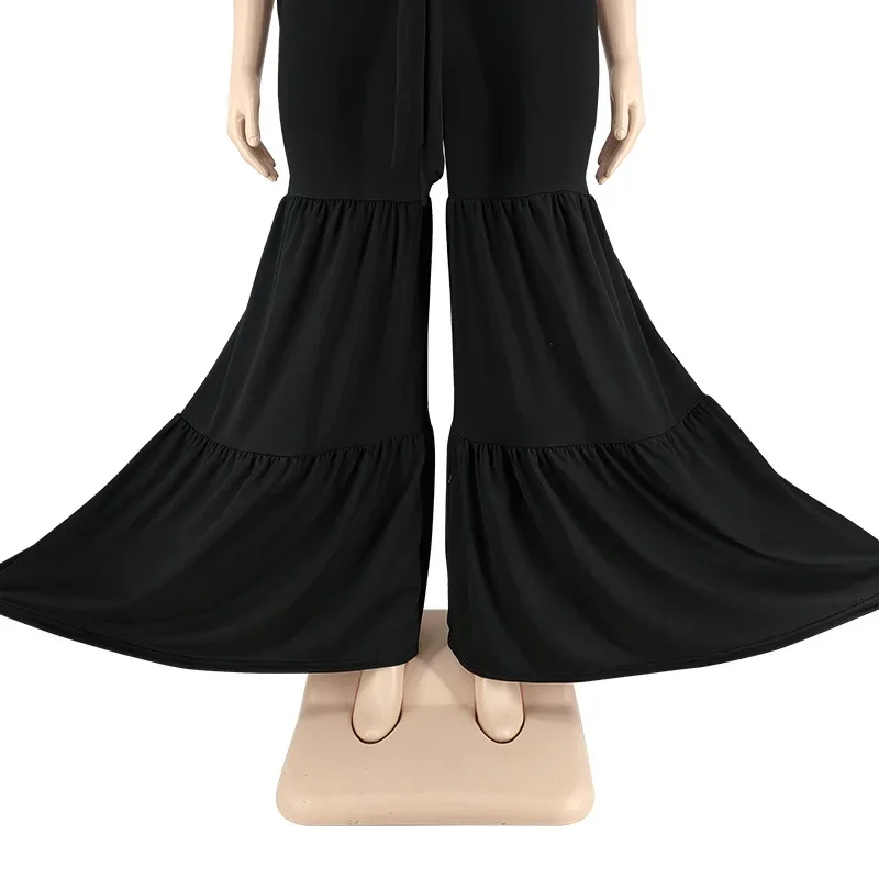 CM.YAYA Elegant Plus Size Loose Lantern Flare Trousers Suit Women's Set Tie Crop Top Straight Pants Tracksuit Two 2 Piece Set