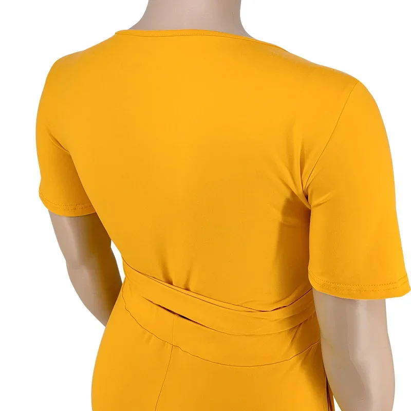 CM.YAYA Elegant Plus Size Loose Lantern Flare Trousers Suit Women's Set Tie Crop Top Straight Pants Tracksuit Two 2 Piece Set