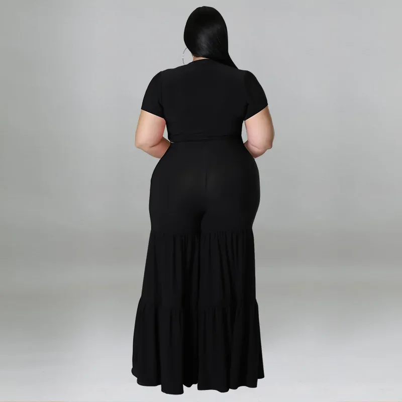 CM.YAYA Elegant Plus Size Loose Lantern Flare Trousers Suit Women's Set Tie Crop Top Straight Pants Tracksuit Two 2 Piece Set