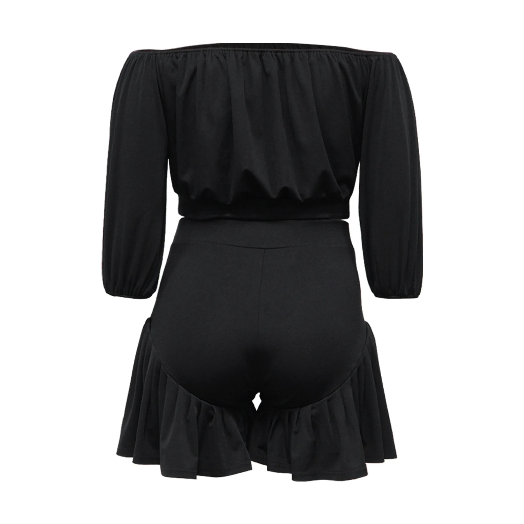 CM.YAYA Plus Size Women's Set Long Sleeve Slash Neck T-Shirt and Shorts 2025 Summer Ruched Two 2 Piece Set Outfits Tracksuit CM.YAYA Plus Size Women's Set Long Sleeve Slash Neck T-Shirt and Shorts 2025 Summer Ruched Two 2 Piece Set Outfits Tracksuit