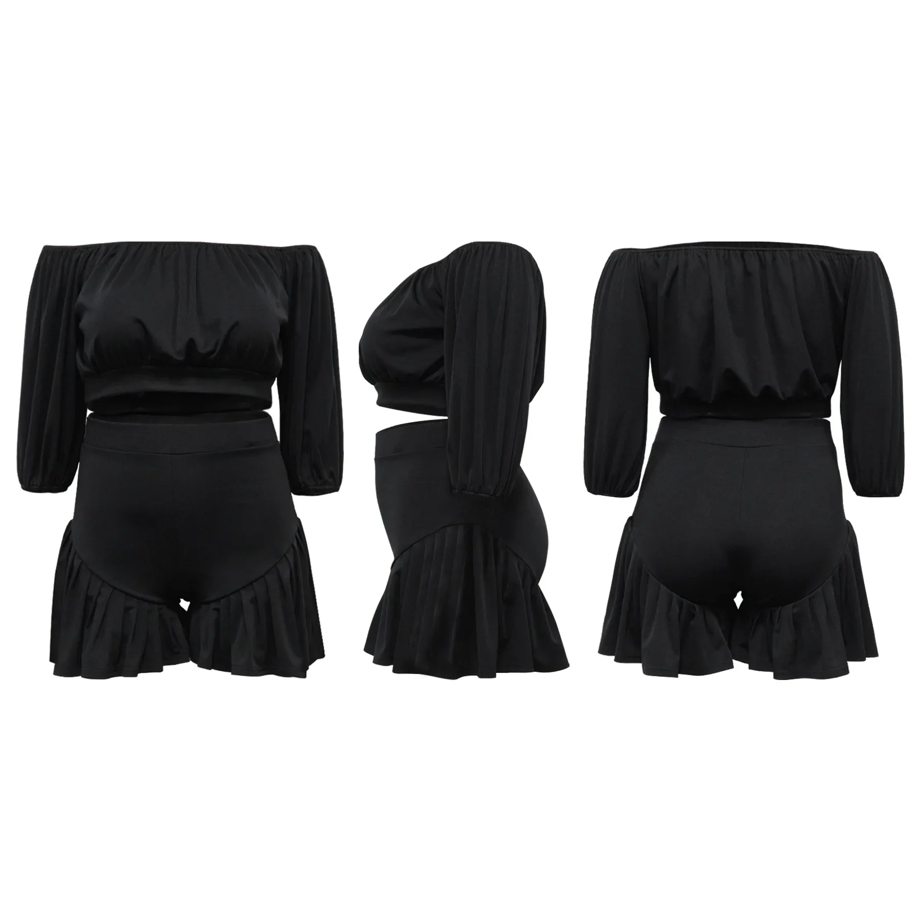 CM.YAYA Plus Size Women’s Set Long Sleeve Slash Neck T-Shirt and Shorts 2025 Summer Ruched Two 2 Piece Set Outfits Tracksuit CM.YAYA Plus Size Women's Set Long Sleeve Slash Neck T-Shirt and Shorts 2025 Summer Ruched Two 2 Piece Set Outfits Tracksuit