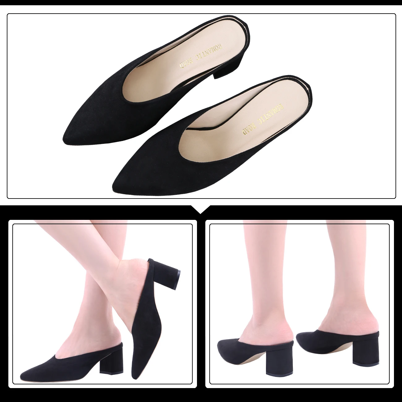 Women Slippers Sandals Single Work OL Thick Heel 5cm Sexy Ship on Pointed Toe Hight Heels Shollow Mouth Wedding Party Shoes