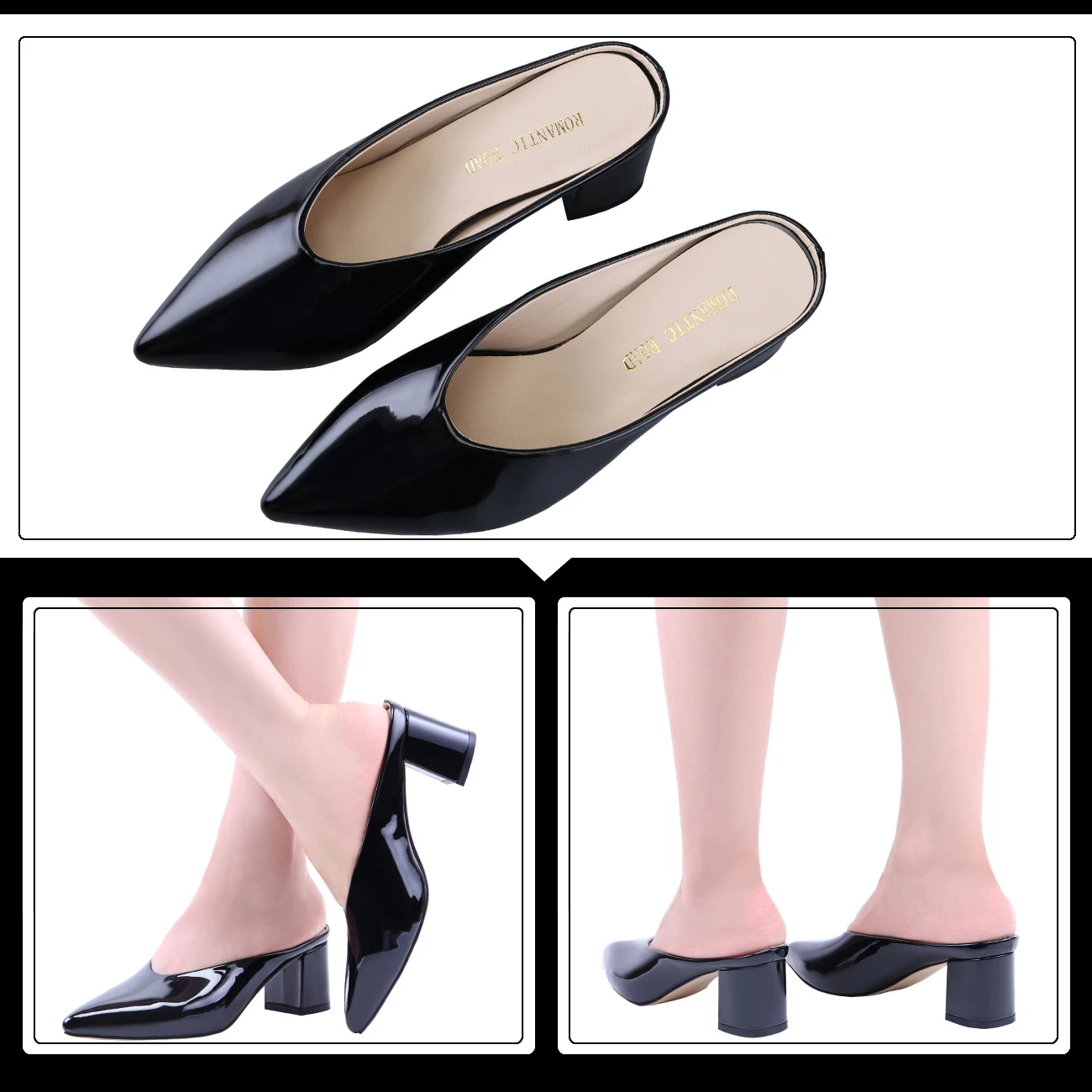 Women Slippers Sandals Single Work OL Thick Heel 5cm Sexy Ship on Pointed Toe Hight Heels Shollow Mouth Wedding Party Shoes