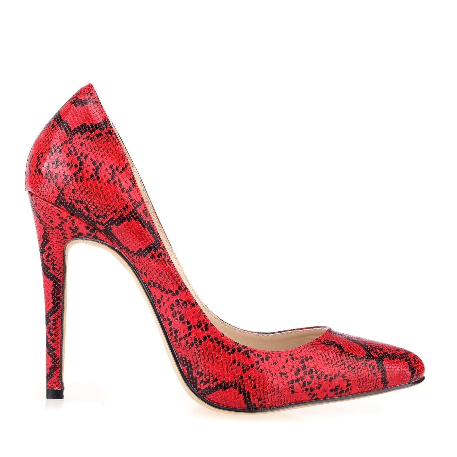 Women Sexy Pumps Classic 11cm Sexy Pointed Toe High Heels Faux Snake Print Nightclub Party Dress Pattern Red Wedding Shoes