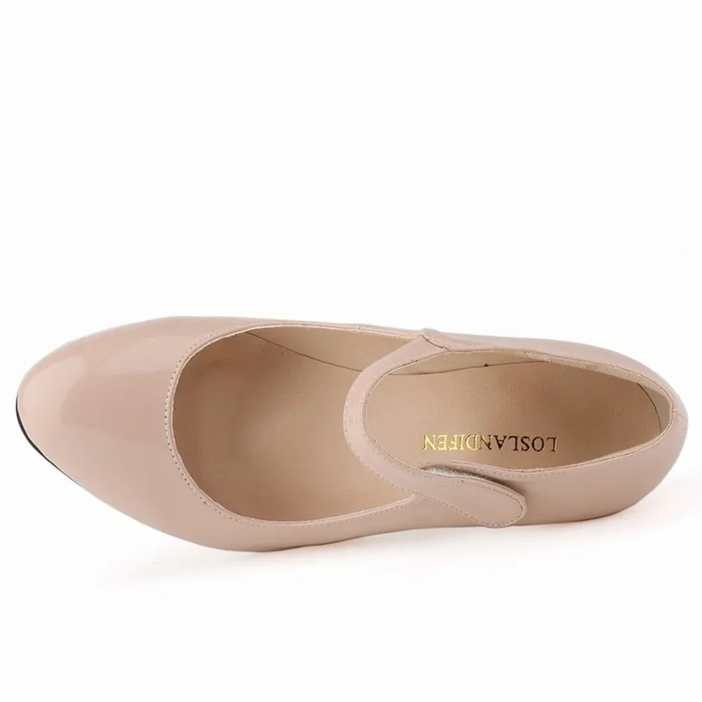 Women Pumps Casual Shallow 7cm Mid-heeled Patent Leather Ankle Strap High Heels Comfort Round Toes Mouth Work Red Wedding Shoes Women Pumps Casual Shallow 7cm Mid-heeled Patent Leather Ankle Strap High Heels Comfort Round Toes Mouth Work Red Wedding Shoes