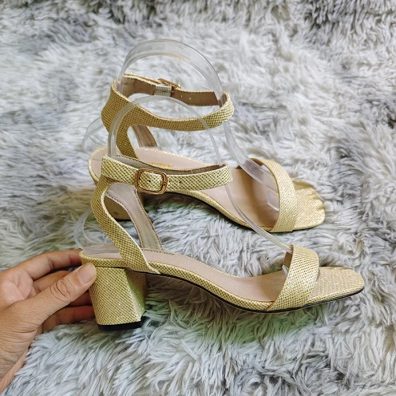 Women's Sandals Silver Gold Summer Open Toe Ankle Strap Comfort Low Block Chunky High Heels Party Dress Sexy Pumps Wedding Shoes