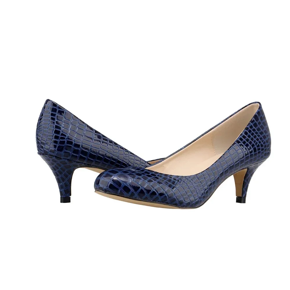 Women Pumps Spring Autumn Classic Styles Sexy Round Toe Faux Crocodile 5cm Low High Heels Fashion Office Wedding Shoes Plus Size