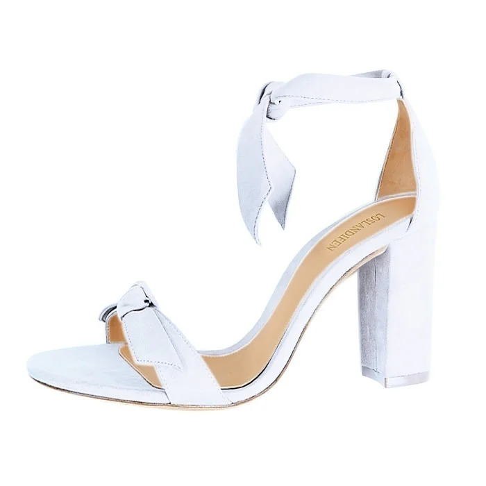 Women Sandals Summer Bow Knot Open Toe Sexy Ankle Straps High Heels Ladies Suede 11cm Thick Heel Pumps Wedding Dress Party Shoes