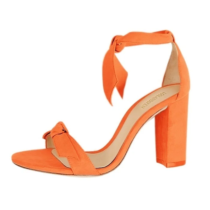 Women Sandals Summer Bow Knot Open Toe Sexy Ankle Straps High Heels Ladies Suede 11cm Thick Heel Pumps Wedding Dress Party Shoes