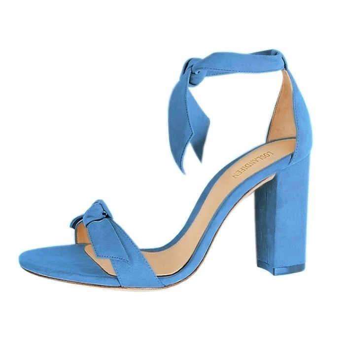 Women Sandals Summer Bow Knot Open Toe Sexy Ankle Straps High Heels Ladies Suede 11cm Thick Heel Pumps Wedding Dress Party Shoes