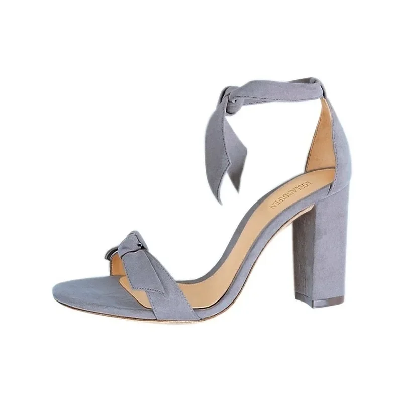 Women Sandals Summer Bow Knot Open Toe Sexy Ankle Straps High Heels Ladies Suede 11cm Thick Heel Pumps Wedding Dress Party Shoes