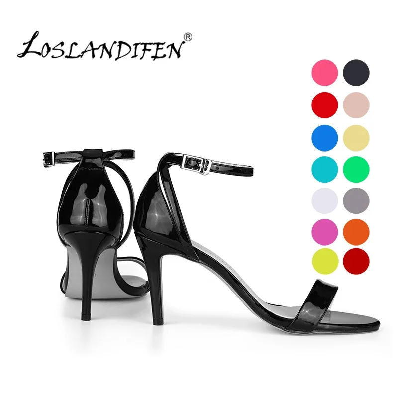 Summer Women Sandals Sexy Stripper Pumps Ankle Strap High Heels Flock Lady Gladiator Evening Stilettos Party Nude Wedding Shoes