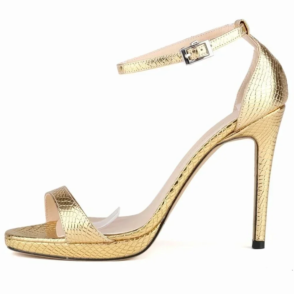 Women Sandals Summer 11cm Sexy High Heels Crocodile Leather Pumps Stilettos Pole Dance Wedding Party Dress Shoes Large Size 43