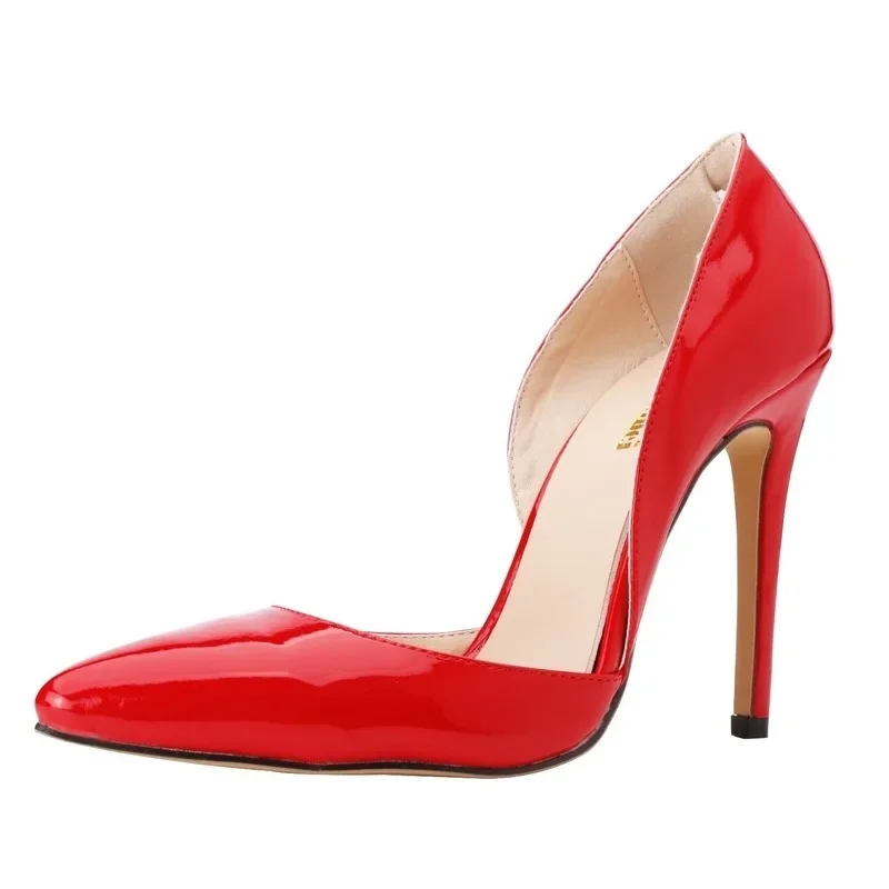 Women Shoes Sexy Pumps Stilettos 11CM High Heels Pointed Toe Patent Leather Dress Red Boat Shallow Dress Wedding Shoe Large Size
