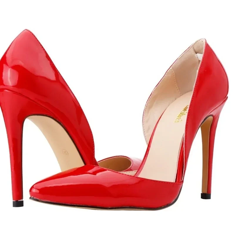 Women Shoes Sexy Pumps Stilettos 11CM High Heels Pointed Toe Patent Leather Dress Red Boat Shallow Dress Wedding Shoe Large Size