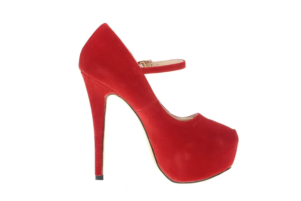 Women Pumps Stilettos New Sexy 14cm Round Toe Platform High Heels Flock Nightclub Party Dress Black Red Wedding Shoes Plus Size