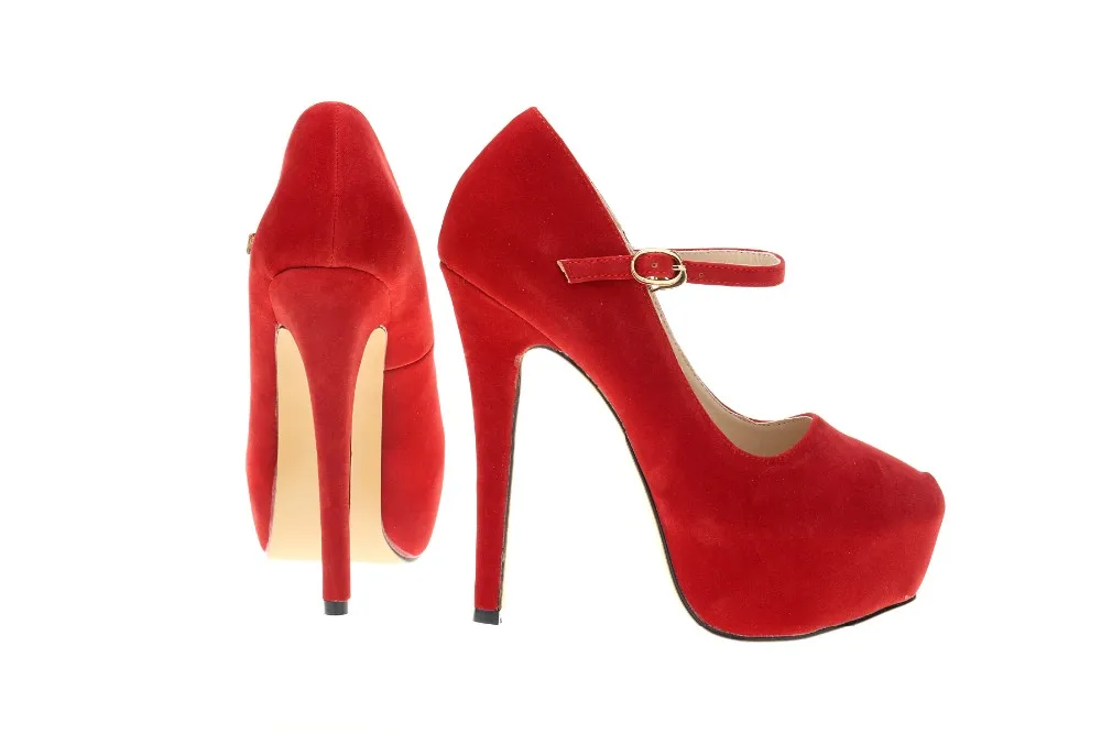 Women Pumps Stilettos New Sexy 14cm Round Toe Platform High Heels Flock Nightclub Party Dress Black Red Wedding Shoes Plus Size