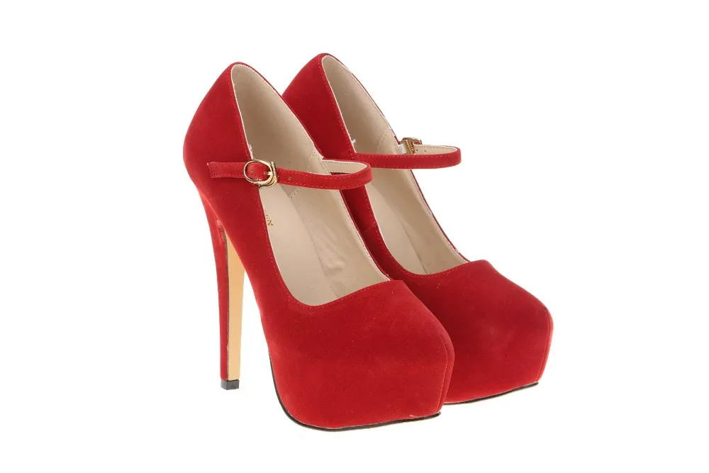 Women Pumps Stilettos New Sexy 14cm Round Toe Platform High Heels Flock Nightclub Party Dress Black Red Wedding Shoes Plus Size