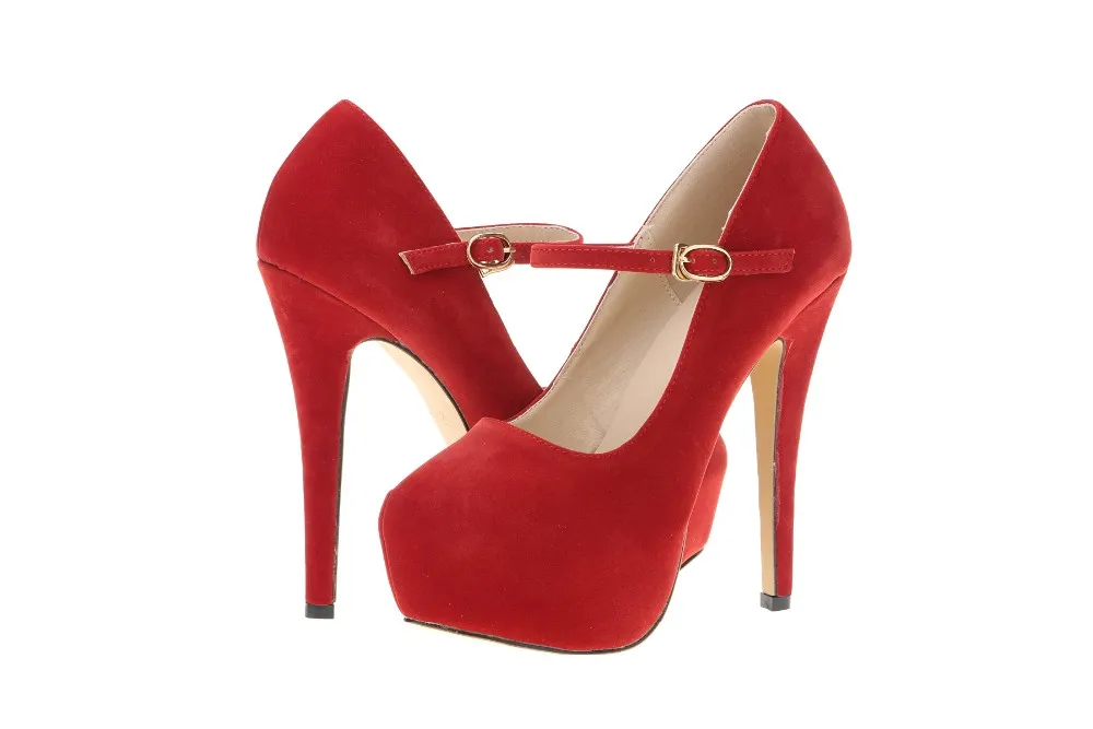 Women Pumps Stilettos New Sexy 14cm Round Toe Platform High Heels Flock Nightclub Party Dress Black Red Wedding Shoes Plus Size