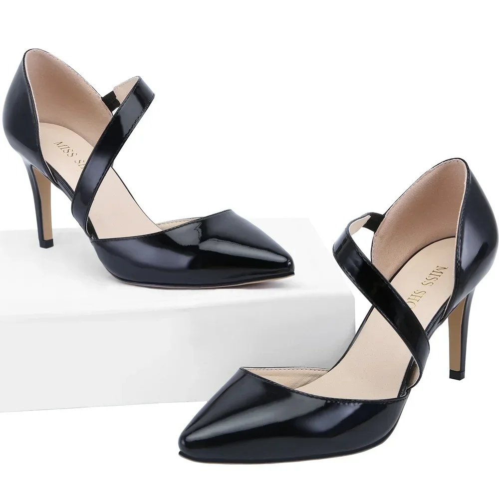 Women Pumps Stilettos Fashion 9CM Sexy Slip-on High Heels Pointed Toes Thin Heel Black Office Classic Party Dress Wedding Shoes