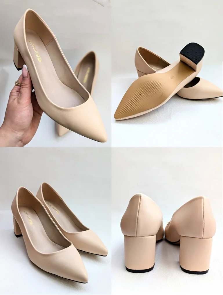 Women Pumps New Style Nude Casual 5cm Low Pointed Toes Thick High Heels Ladies Office Work Black Socialite Party Wedding Shoes