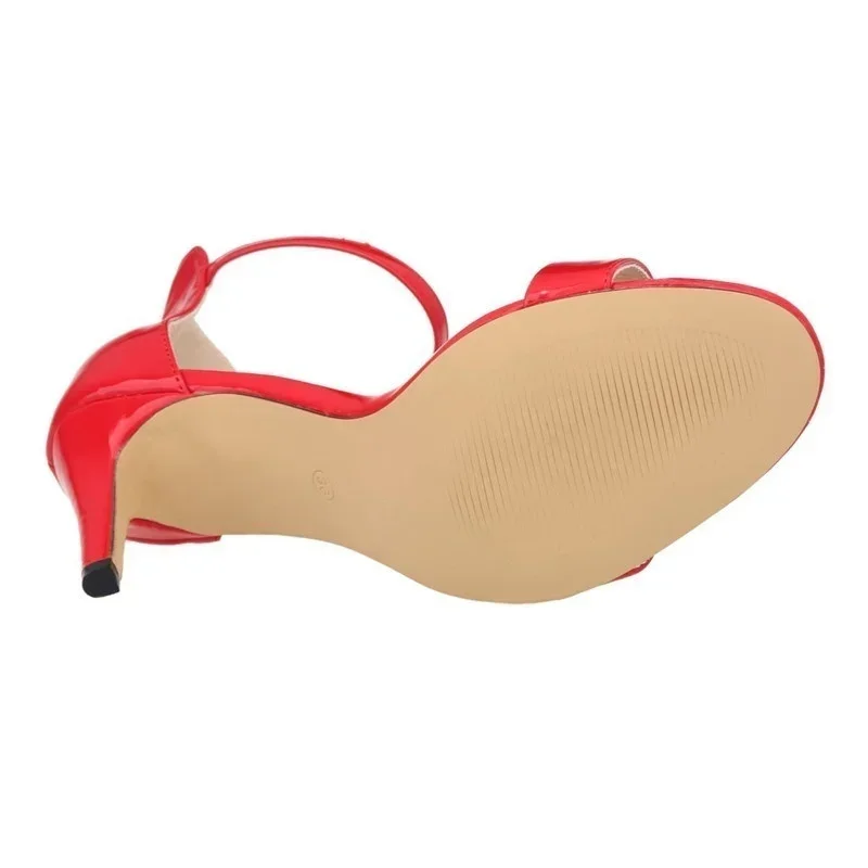 Women Ankle Strap Sandals Multi Colour Patent Summer Sexy Stilettos Party Mid High Heels Sandal Pumps Dress Red Wedding Shoes