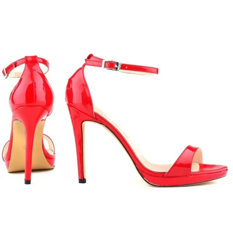 Women Sandals Stilettos Sexy 11cm Supper High Heels Patent Leather Nighclub Open Toes Platform Sandal Party Dress Wedding Shoes