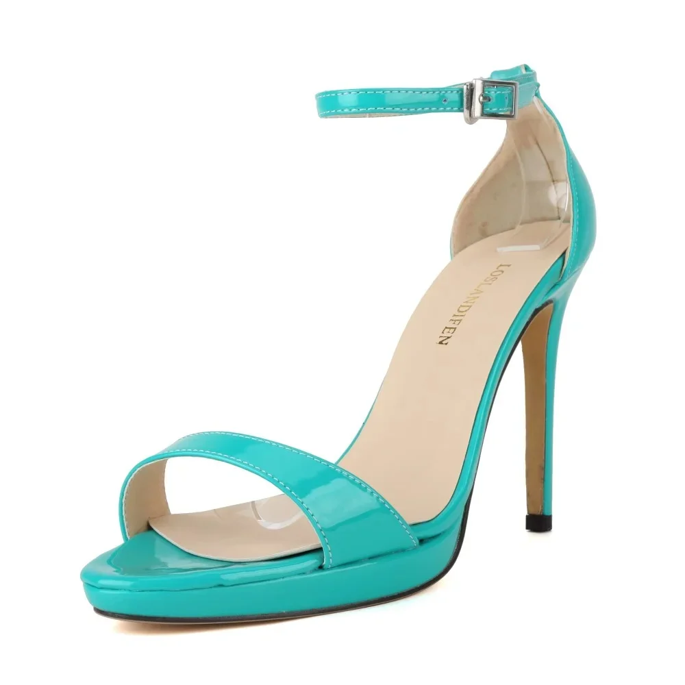 Women Sandals Stilettos Sexy 11cm Supper High Heels Patent Leather Nighclub Open Toes Platform Sandal Party Dress Wedding Shoes