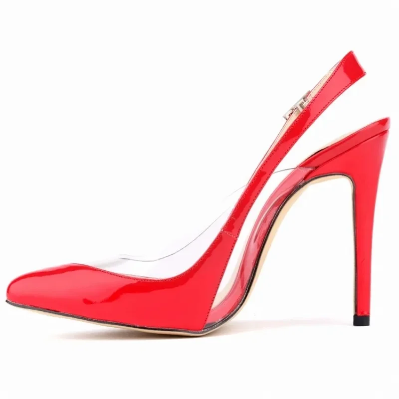 Women Stilettos Sexy PVC Transparent Pumps Black Patent Leather 11cm Pointed Toe High Heels Nightclub Party Dress Wedding Shoes