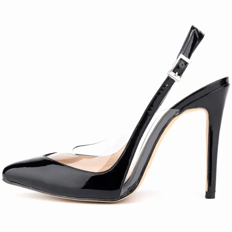 Women Stilettos Sexy PVC Transparent Pumps Black Patent Leather 11cm Pointed Toe High Heels Nightclub Party Dress Wedding Shoes