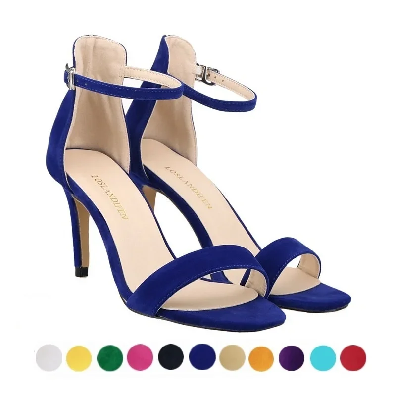 Women Sandals Stilettos Summer Sexy Pumps 9cm Thin Heel Open Toe Ankle Strap High Heels Lady Party Red Wedding Shoes Large Size