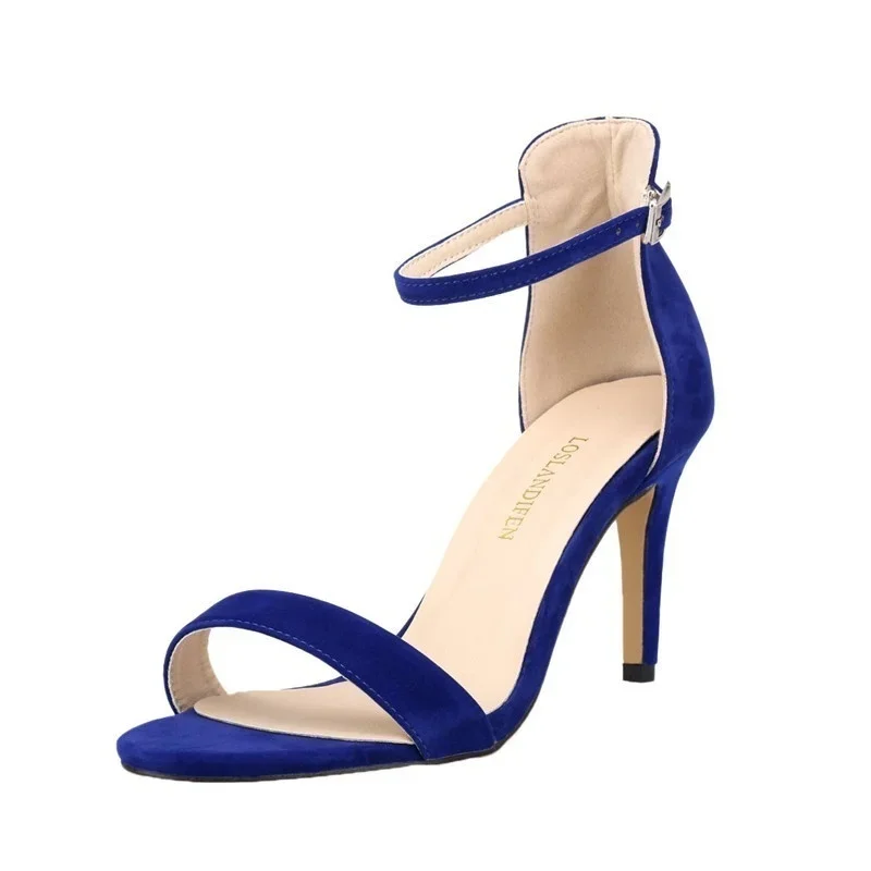 Women Sandals Stilettos Summer Sexy Pumps 9cm Thin Heel Open Toe Ankle Strap High Heels Lady Party Red Wedding Shoes Large Size