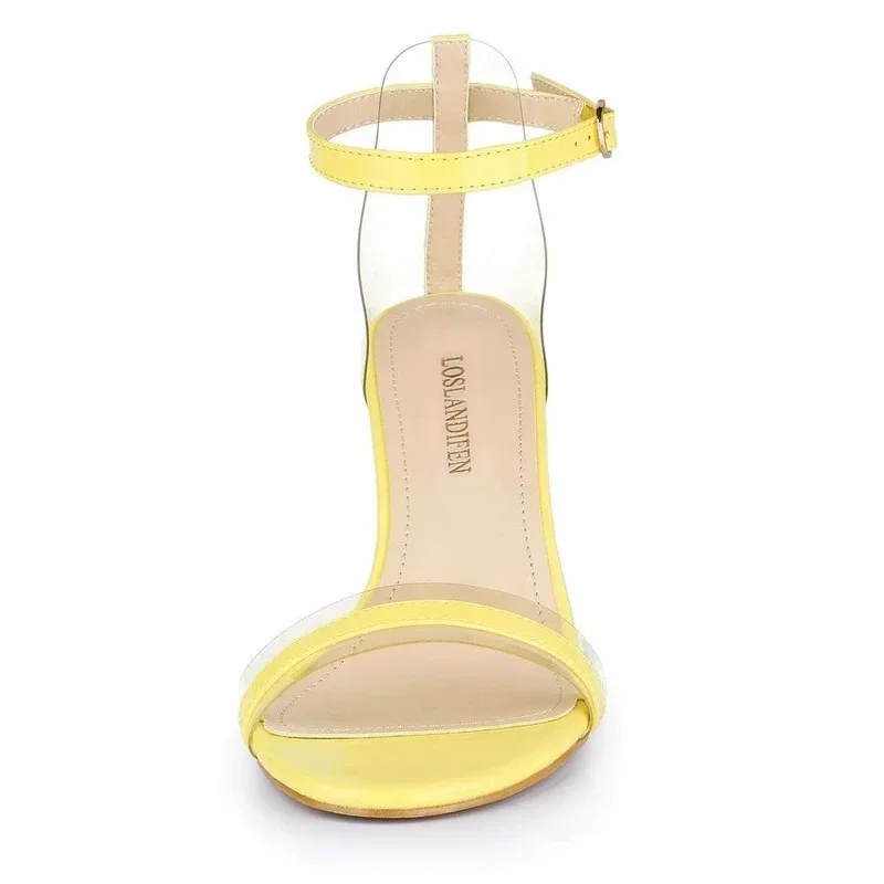 Women Sandals Stilettos Sexy PVC Clear Open Toes High Heels Patent Leather 9cm Summer Stripper Pumps Party Dress Wedding Shoes