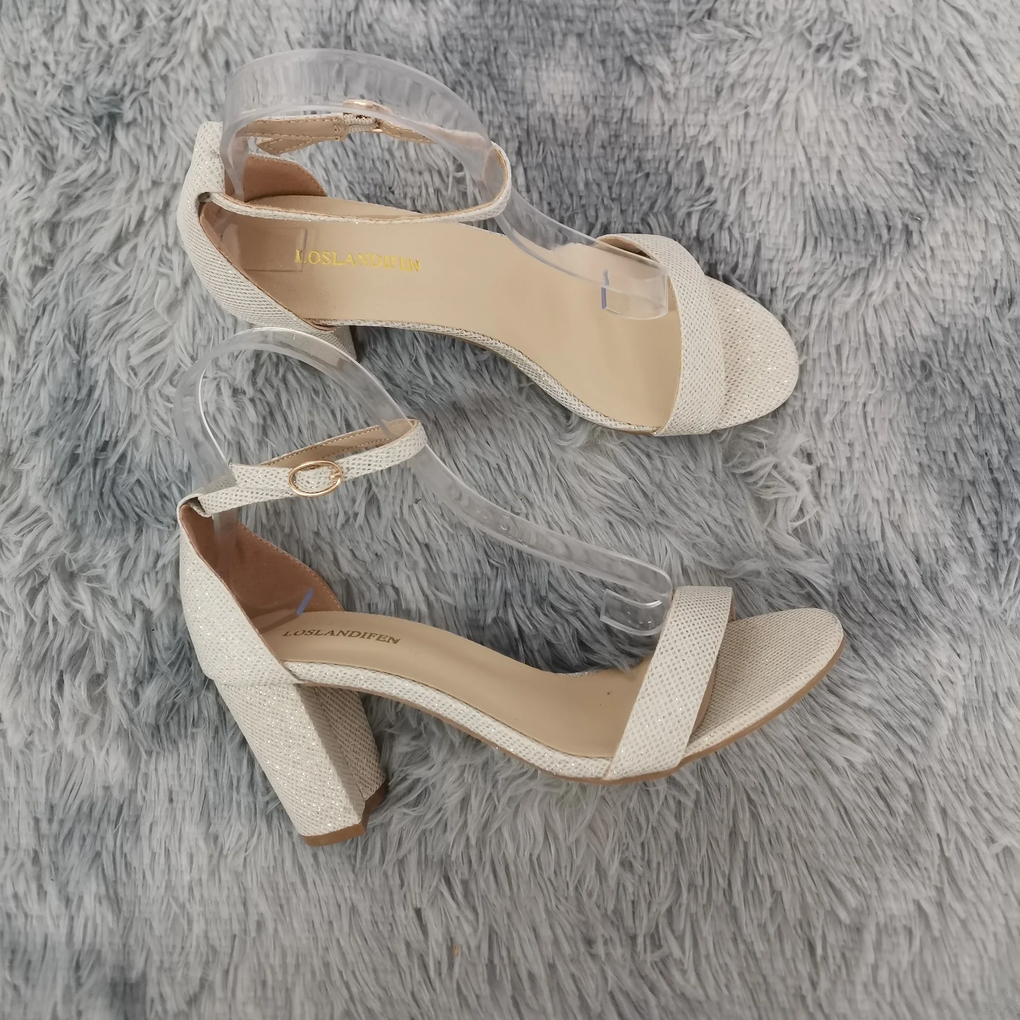 Women Sandals 2026 Summer Fashion Glitter Flash Sexy 8cm Thick High Heels Open Toes Buckle Strap Silver Gold Party Wedding Shoes