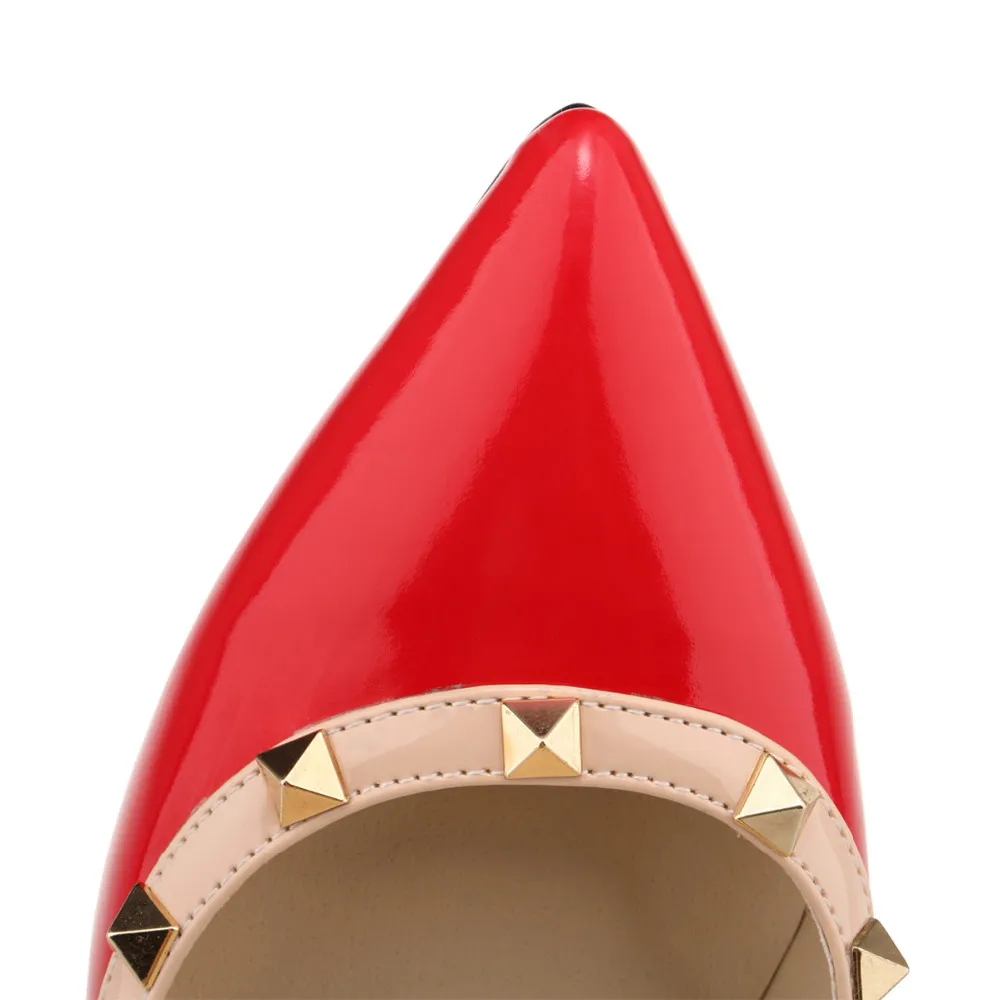 Women Pumps 11cm Sexy Pointed Toe Rivets High Heels Wedges Platform Female Patent Leather Red Party Dress Wedding Shoes Women Pumps 11cm Sexy Pointed Toe Rivets High Heels Wedges Platform Female Patent Leather Red Party Dress Wedding Shoes