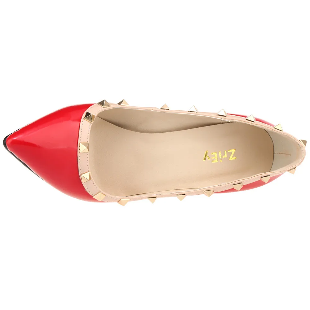 Women Pumps 11cm Sexy Pointed Toe Rivets High Heels Wedges Platform Female Patent Leather Red Party Dress Wedding Shoes Women Pumps 11cm Sexy Pointed Toe Rivets High Heels Wedges Platform Female Patent Leather Red Party Dress Wedding Shoes