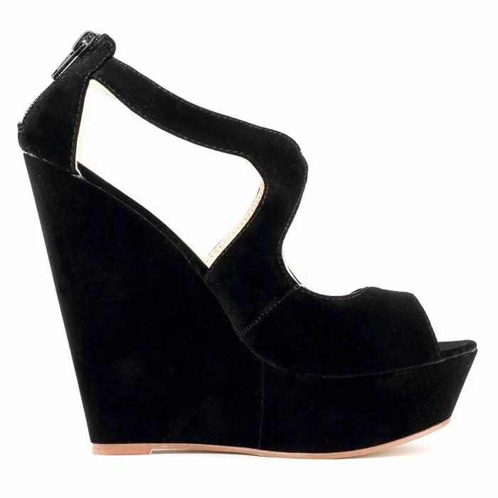 Women Sandals Summer Elegant Ladies Ankle Strap Platform Sandal Sexy Peep Toe Velvet High Heels Wedges Wedding Shoes Plus Size